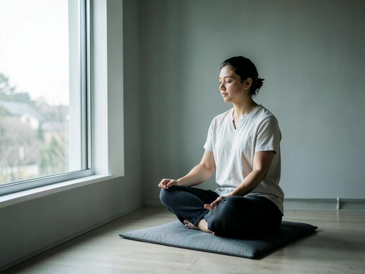 Pratica di mindfulness in una stanza silenziosa